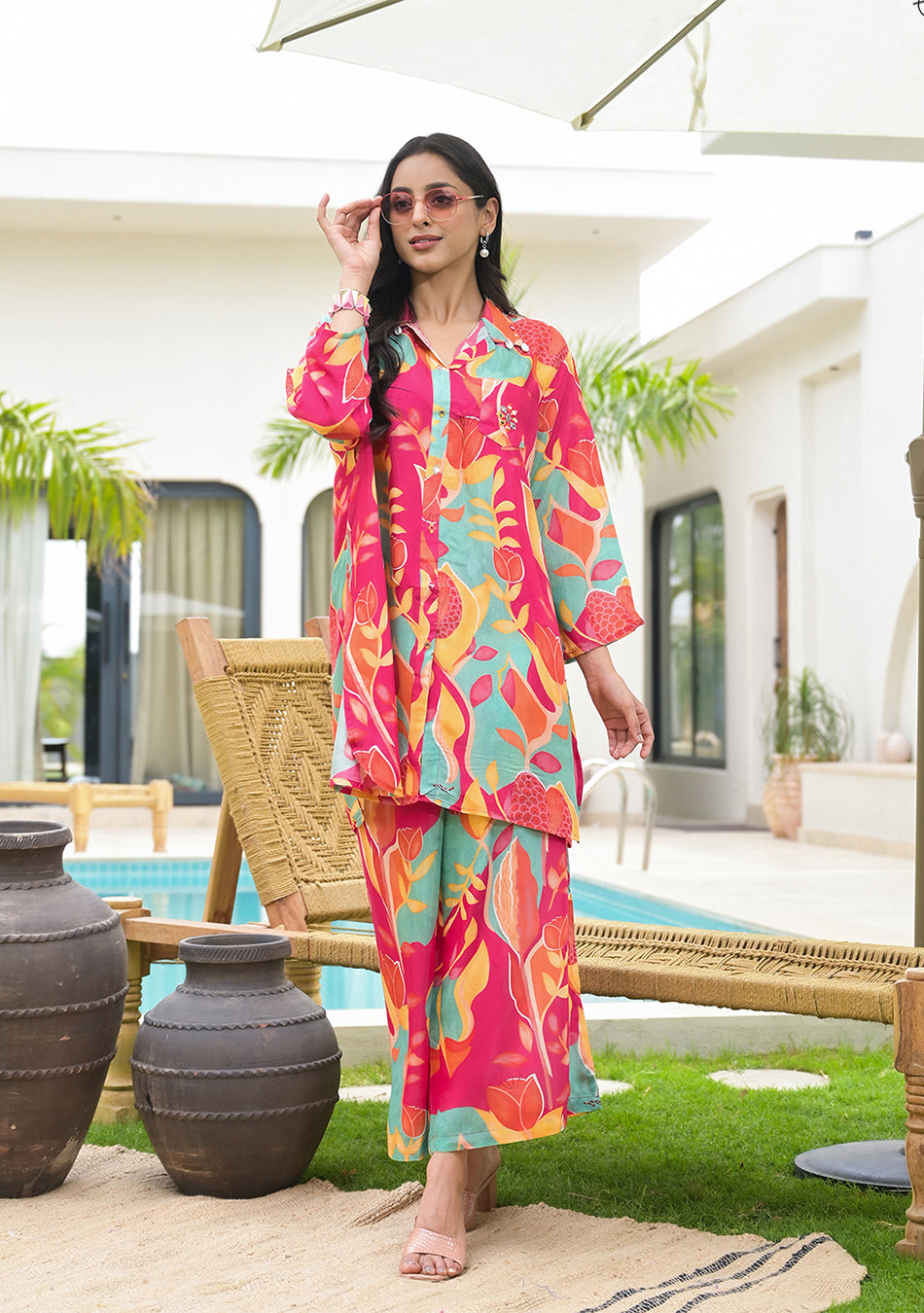 Pink Multi Digital Printed Muslin Co-ord set