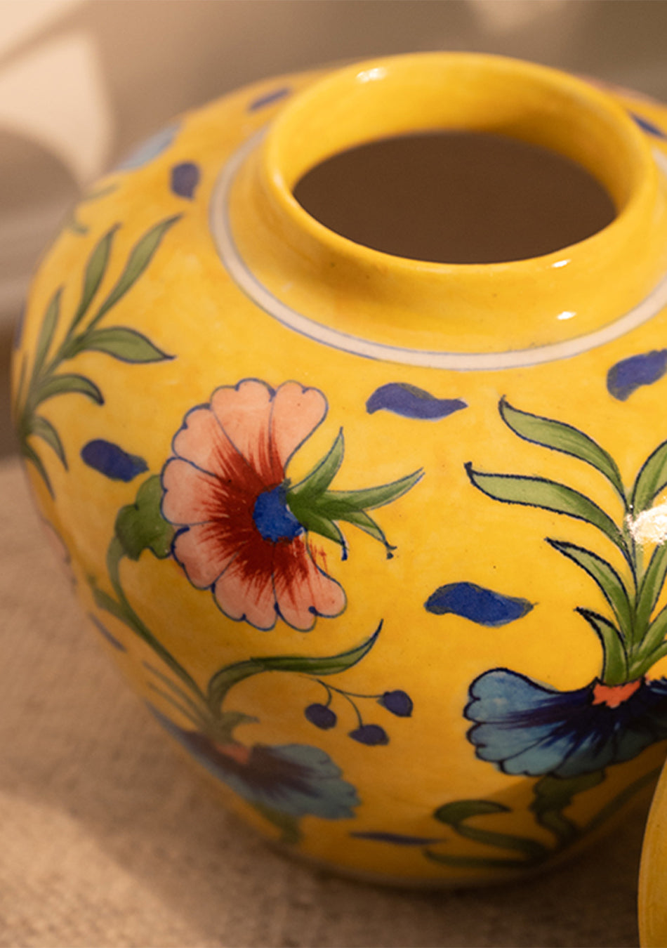 Blue Pottery Yellow Jar