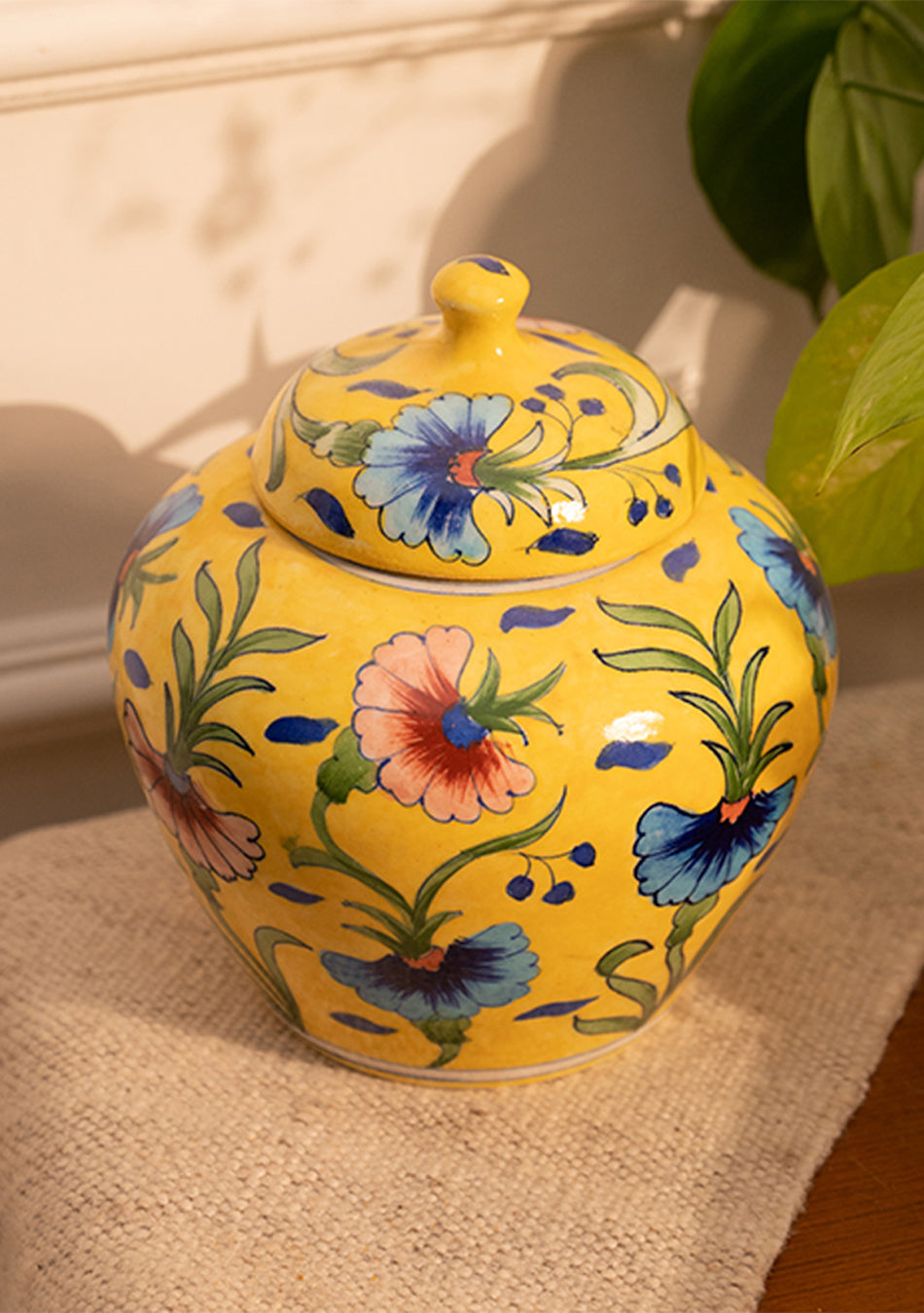 Blue Pottery Yellow Jar