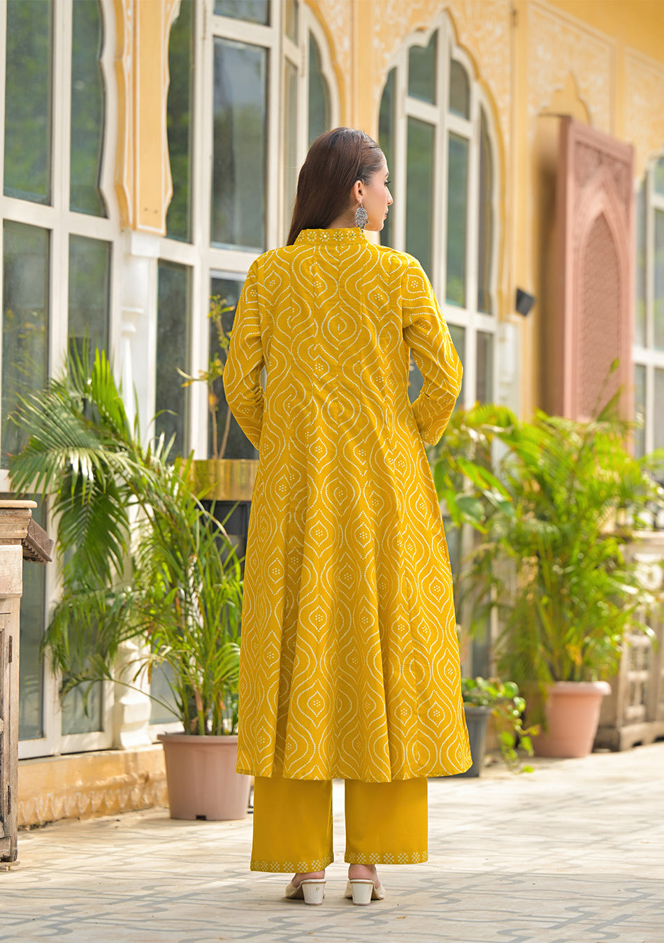 Mustard Bandhani Anarkali Suit Set