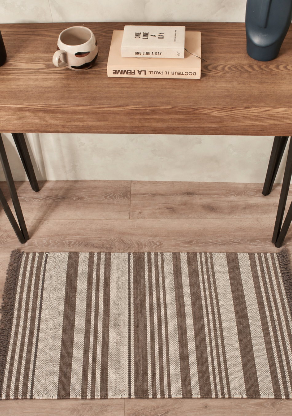 Aravalii Taupe Stripe Hand Woven Rug