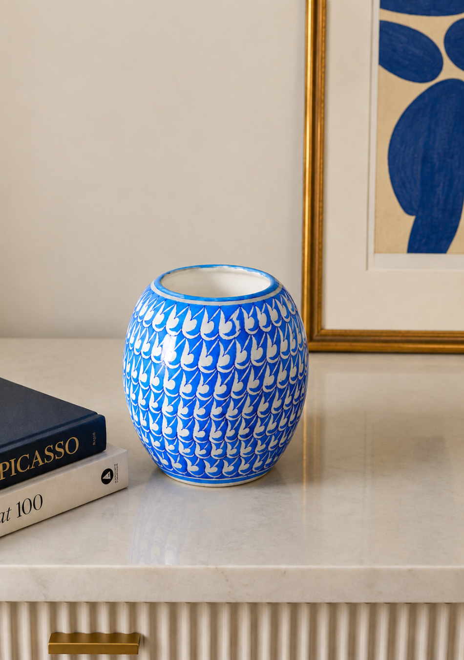 Blue Pottery Big Drum Vase