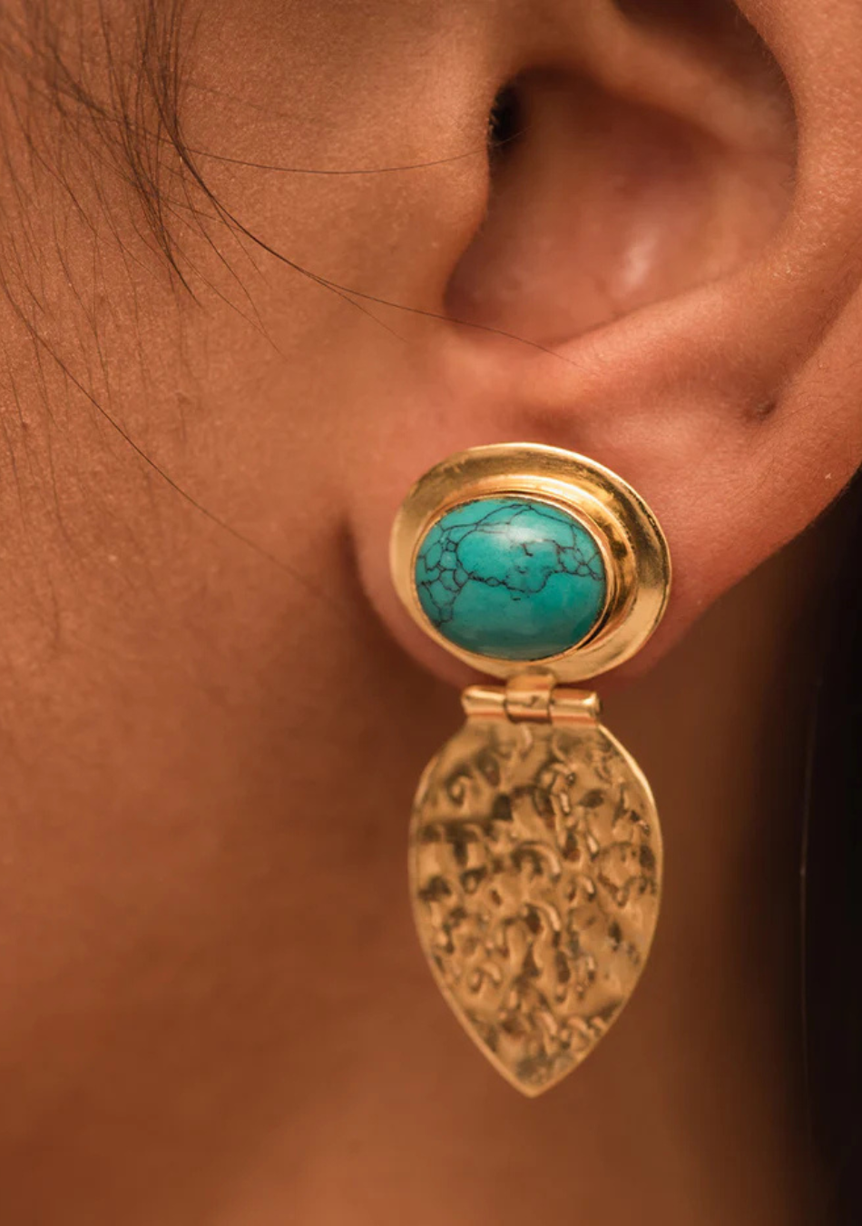 Turquoise Eye Gold Plated Earrings