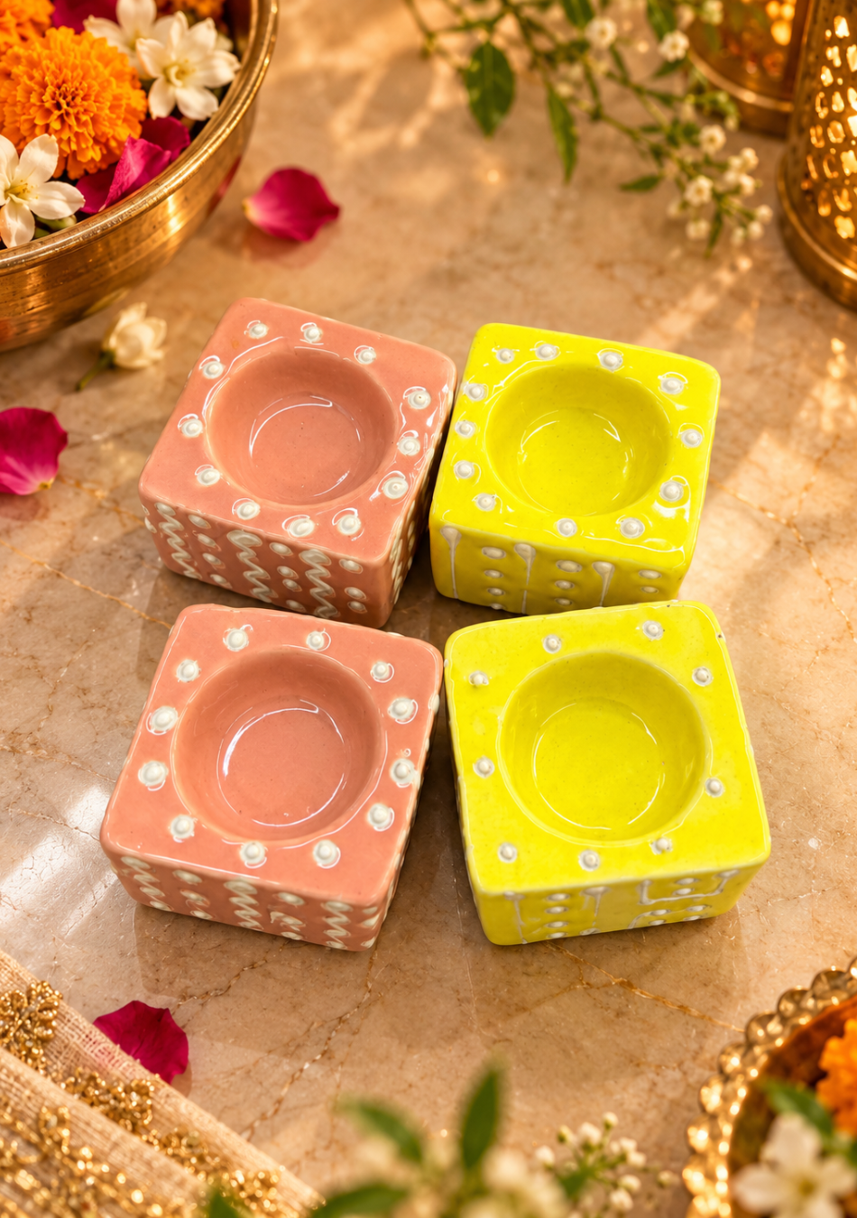 Aravalii Sunshine & Blush Handcrafted Tealight Holder Set of 4