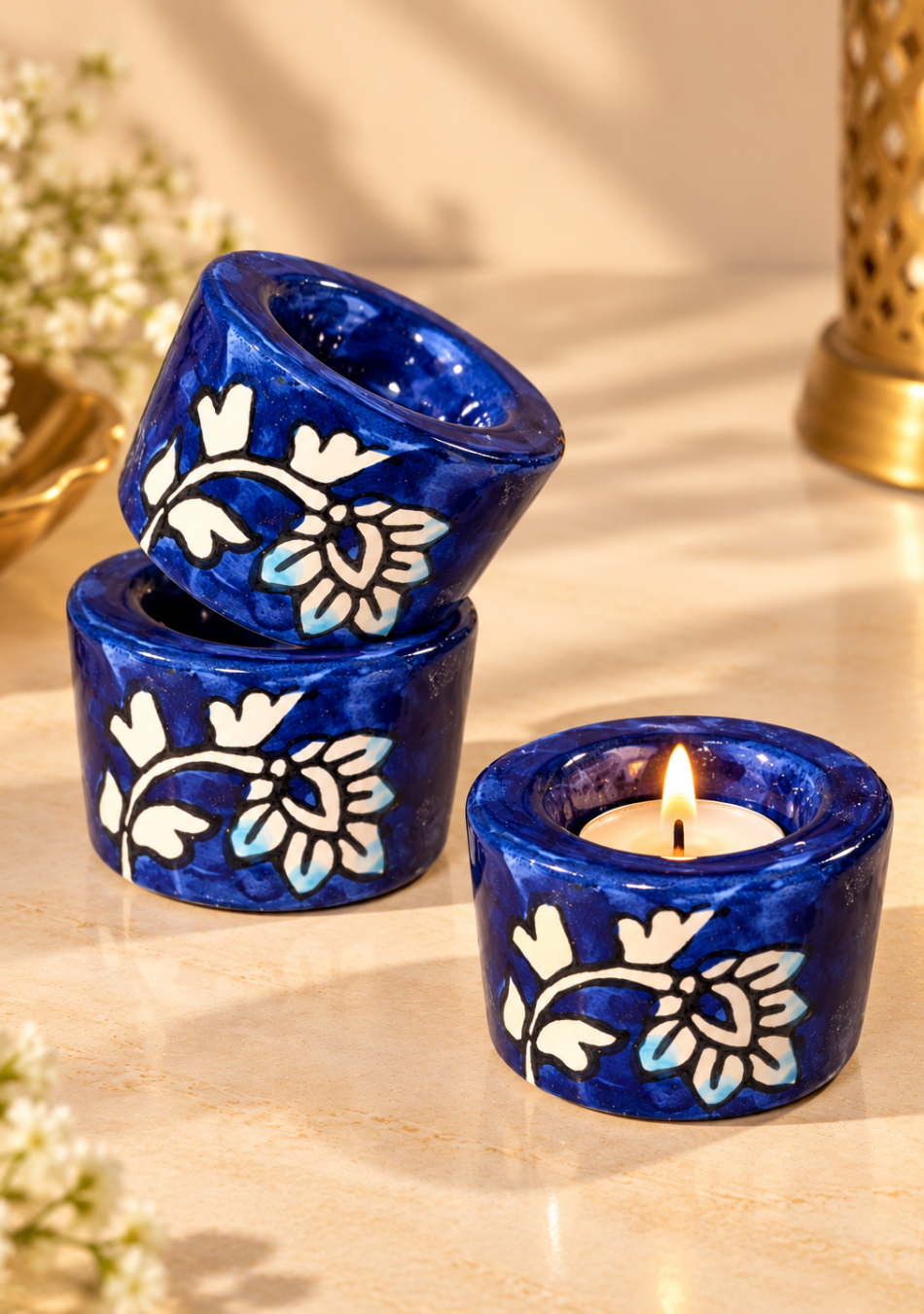 Aravalii Sapphire Glow Tealight Diya Set