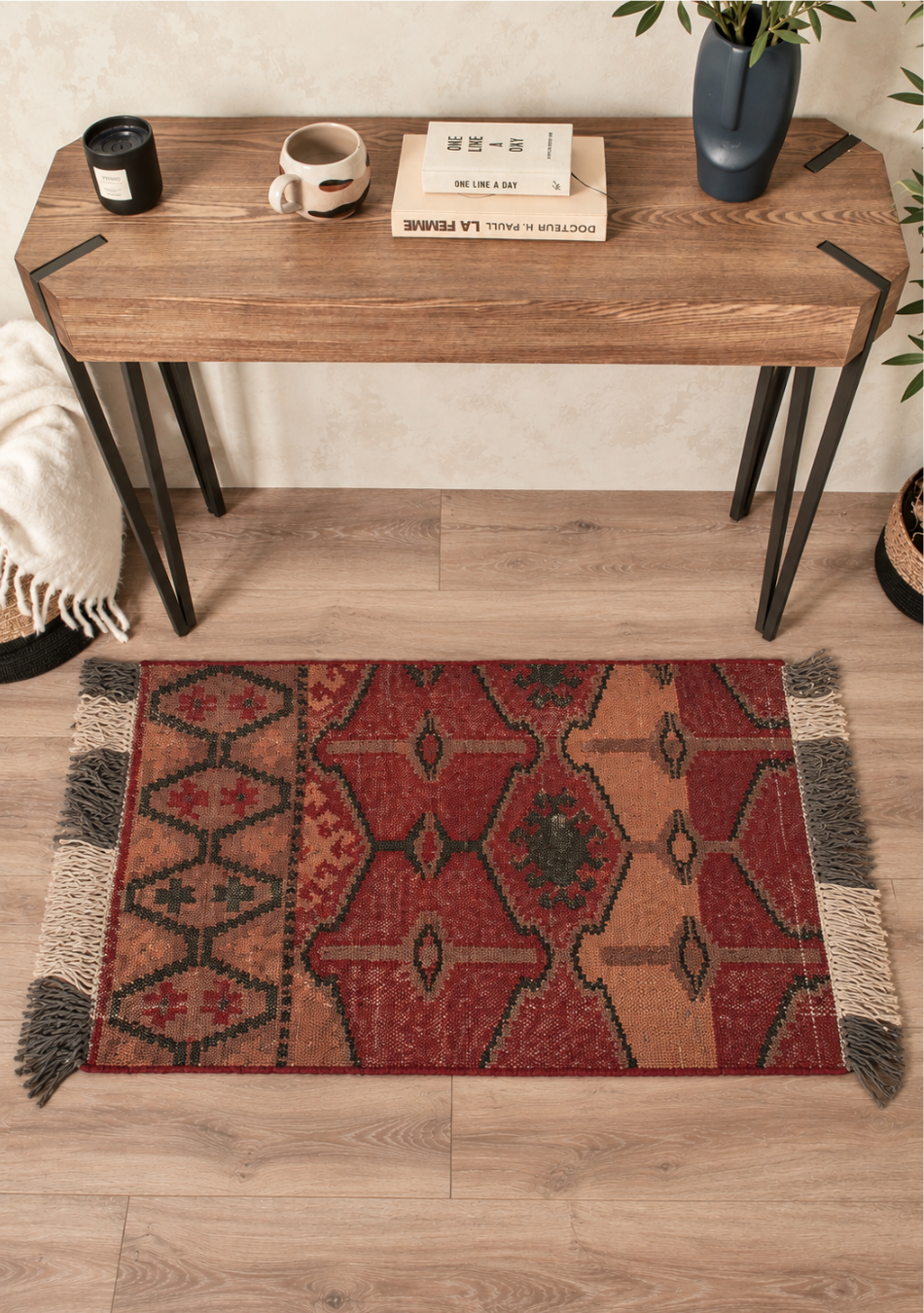 Aravalii Burgundy Tribal Geometric Handwoven Rug