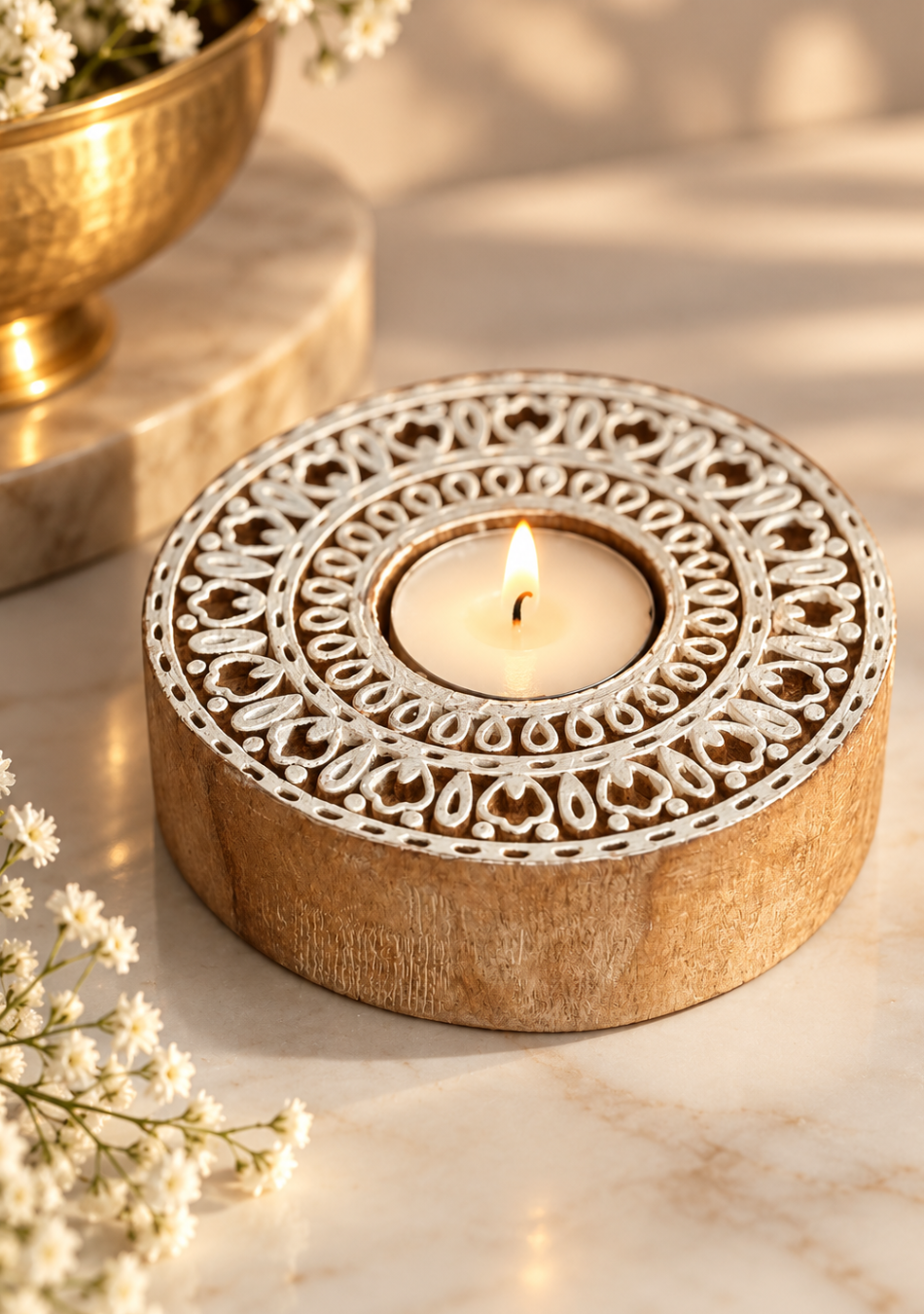 Handcrafted Mandala wooden Diya