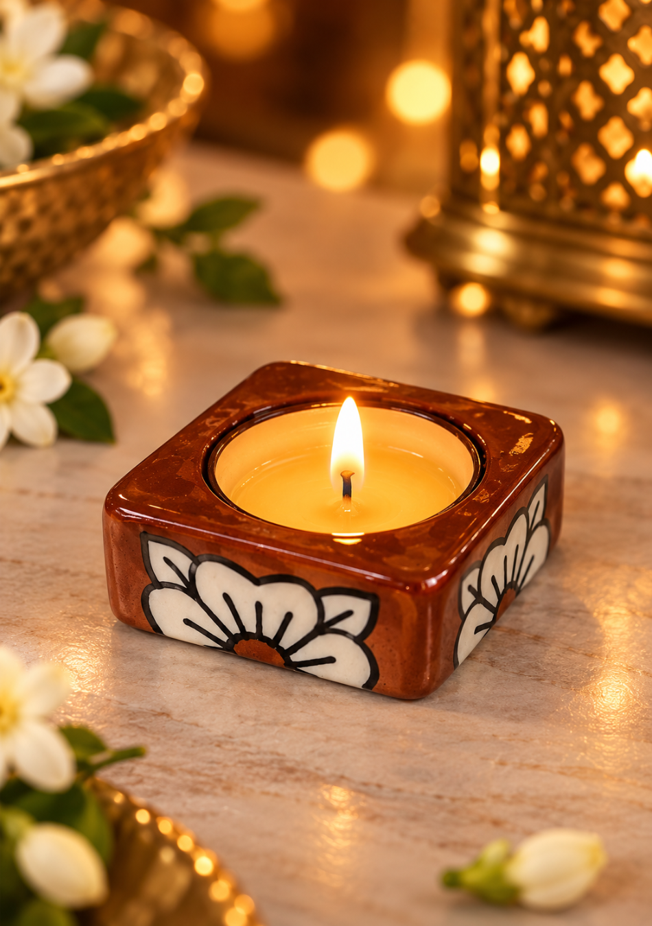 Brown handcrafted floral tealight Diya
