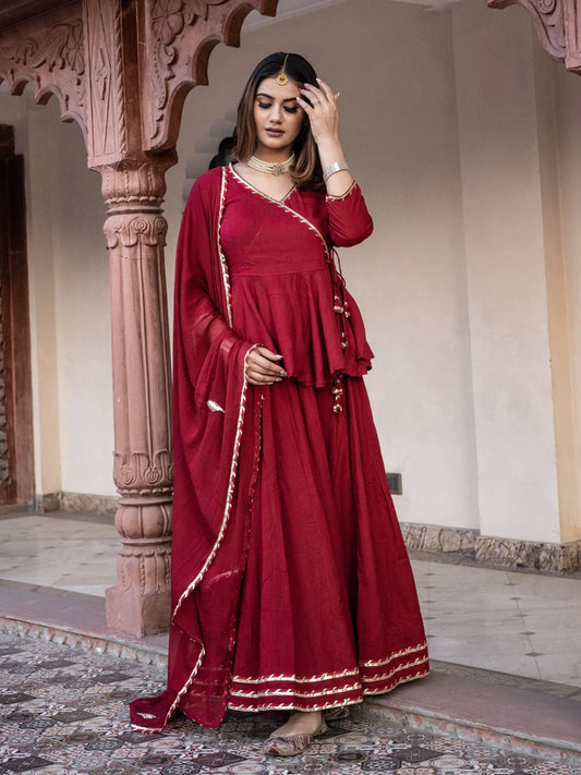 Maroon Gota Hand Work lehenga dupatta set
