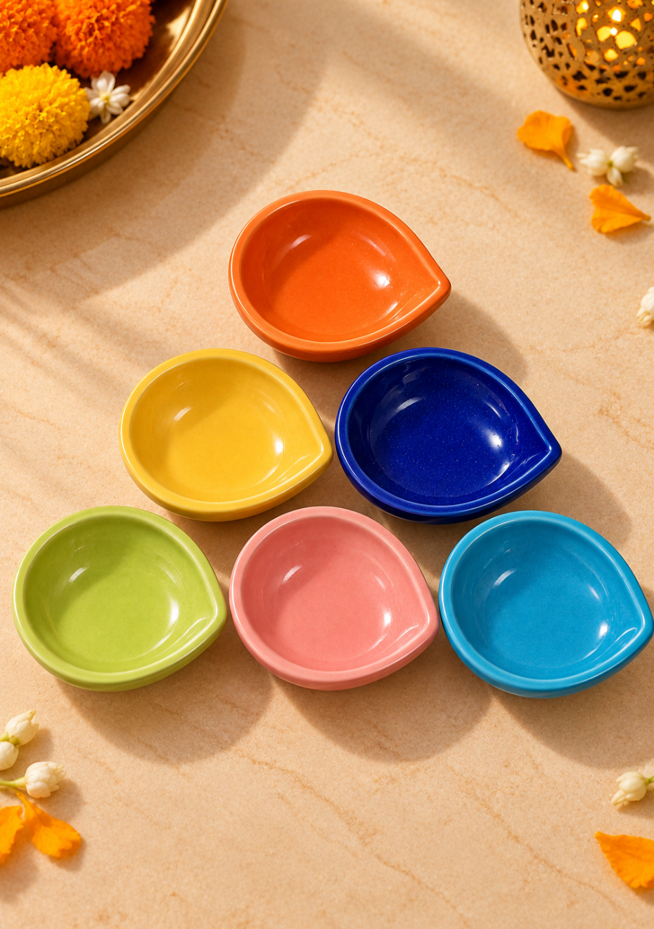 Aravalii Rangoli Glow Multicolour Ceramic Diya Set