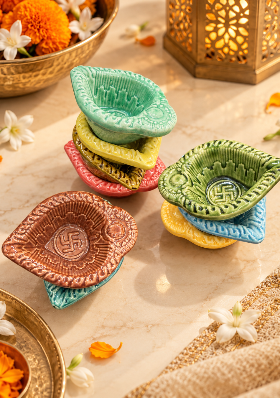 Aravalii Shubh Aarambh Handcrafted Swastik Diya Set of 6