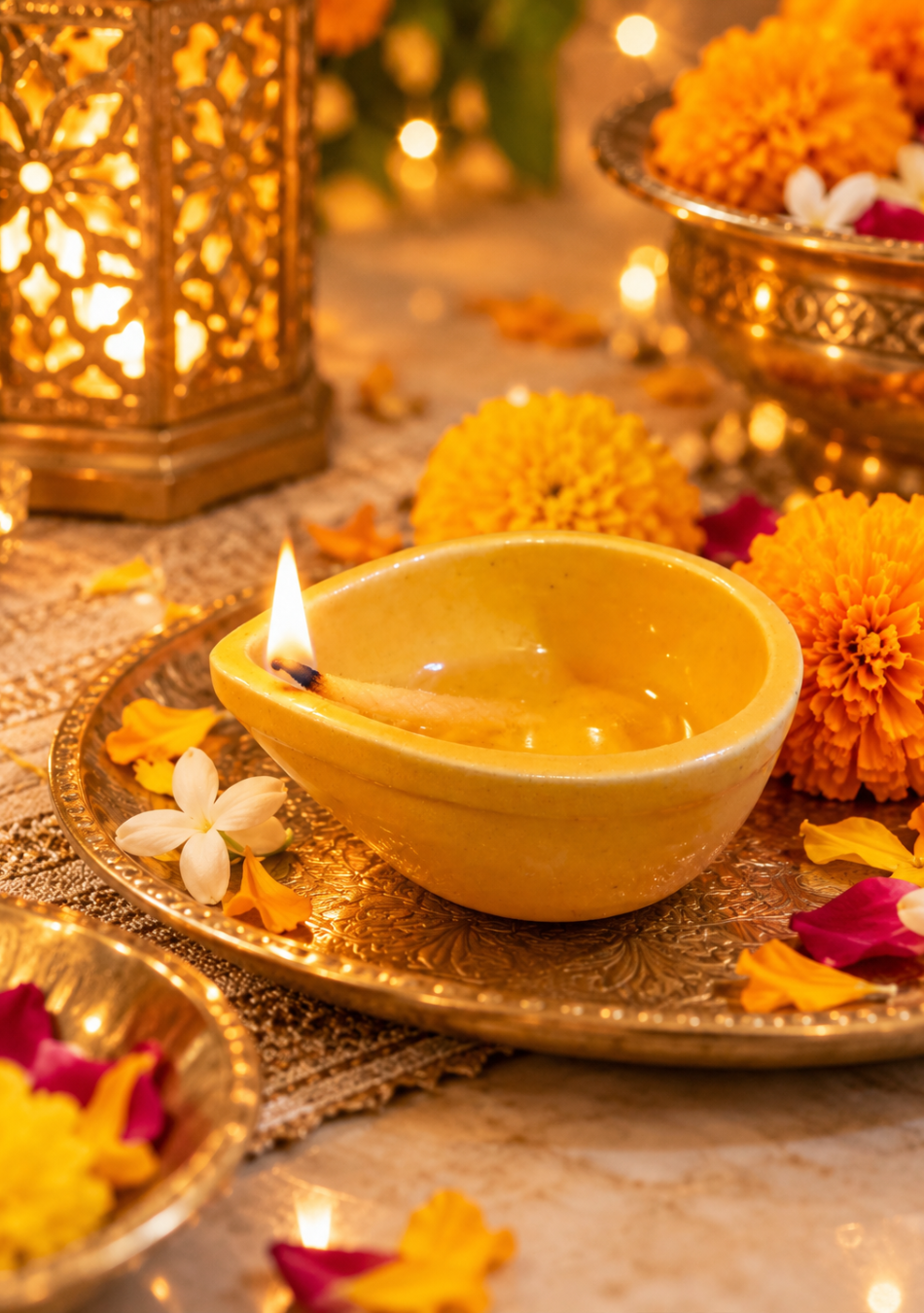 Aravalii Golden Teardrop Glow Ceramic Diya