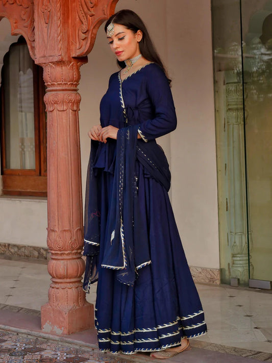 Navy Blue Embroidered lehenga dupatta set