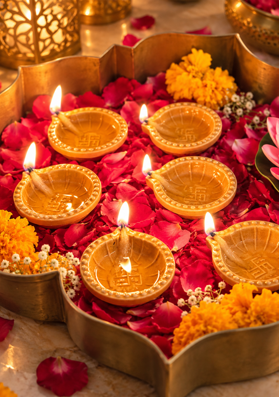 Peach Swastic Diya - Set of 6