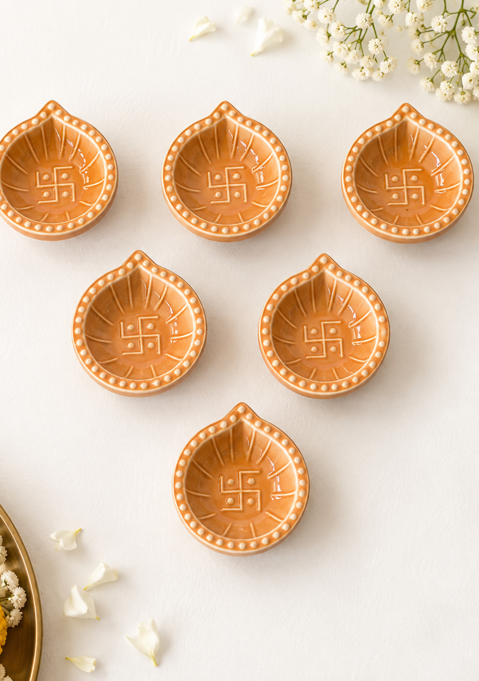 Peach Swastic Diya - Set of 6