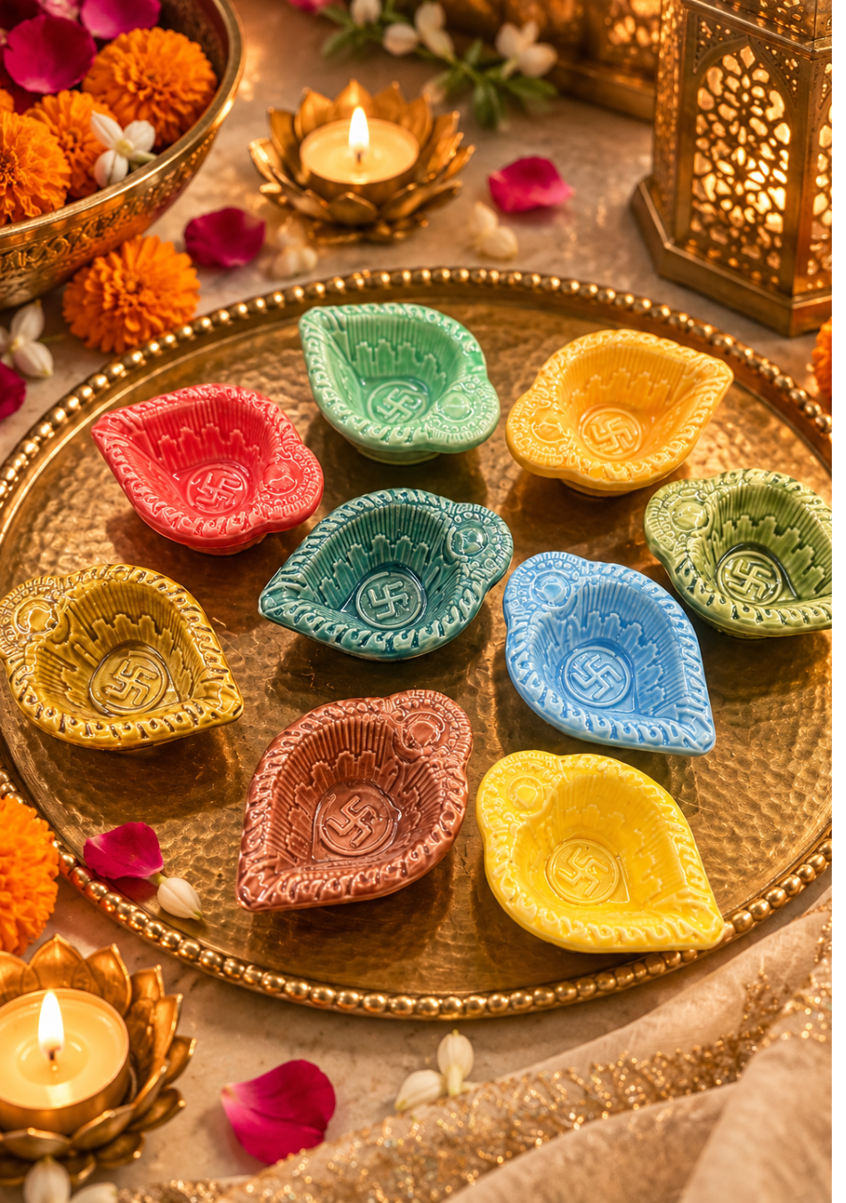 Aravalii Shubh Aarambh Handcrafted Swastik Diya Set of 6