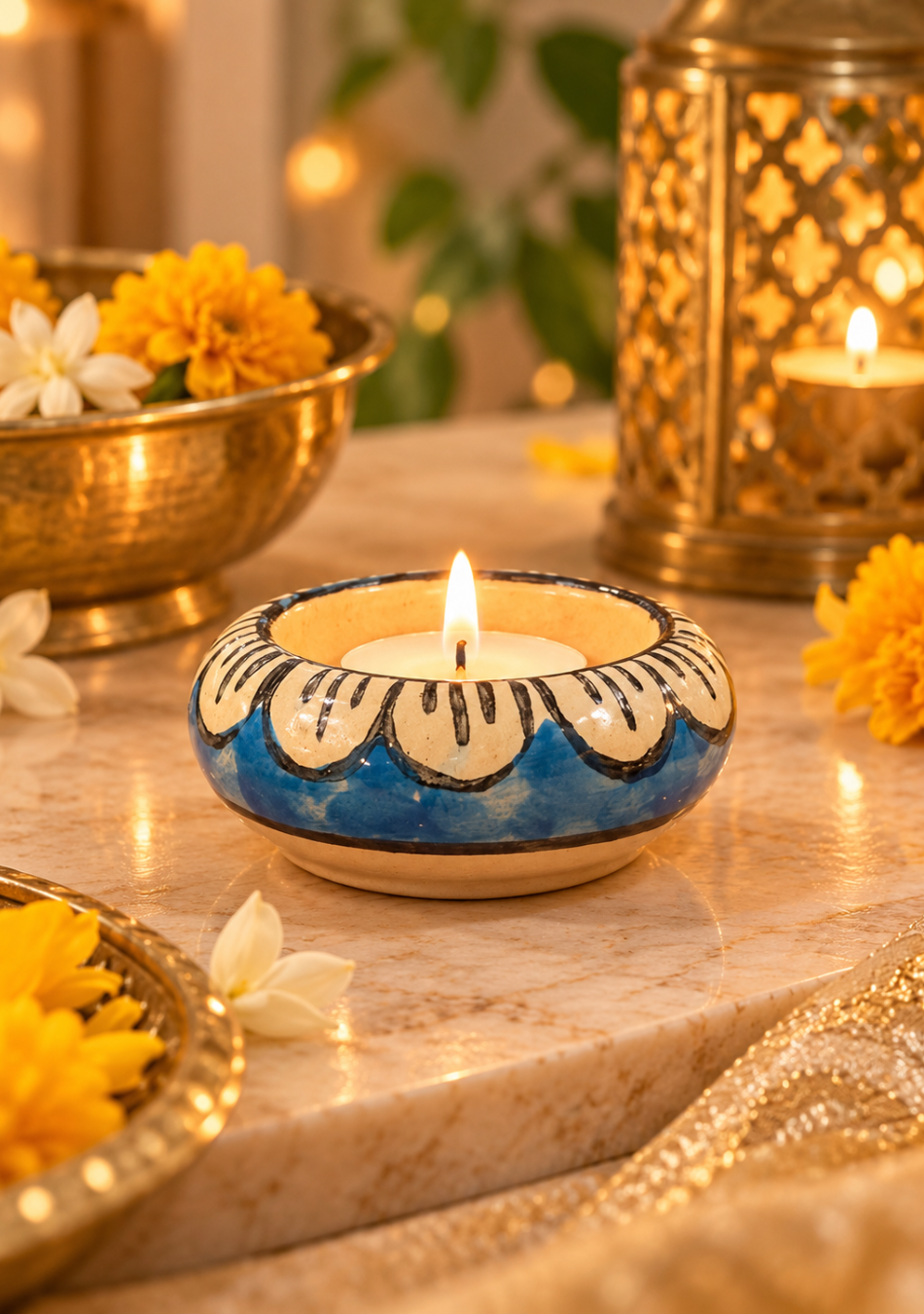 Aravalii Ocean Bloom Handcrafted Diya Set of 6