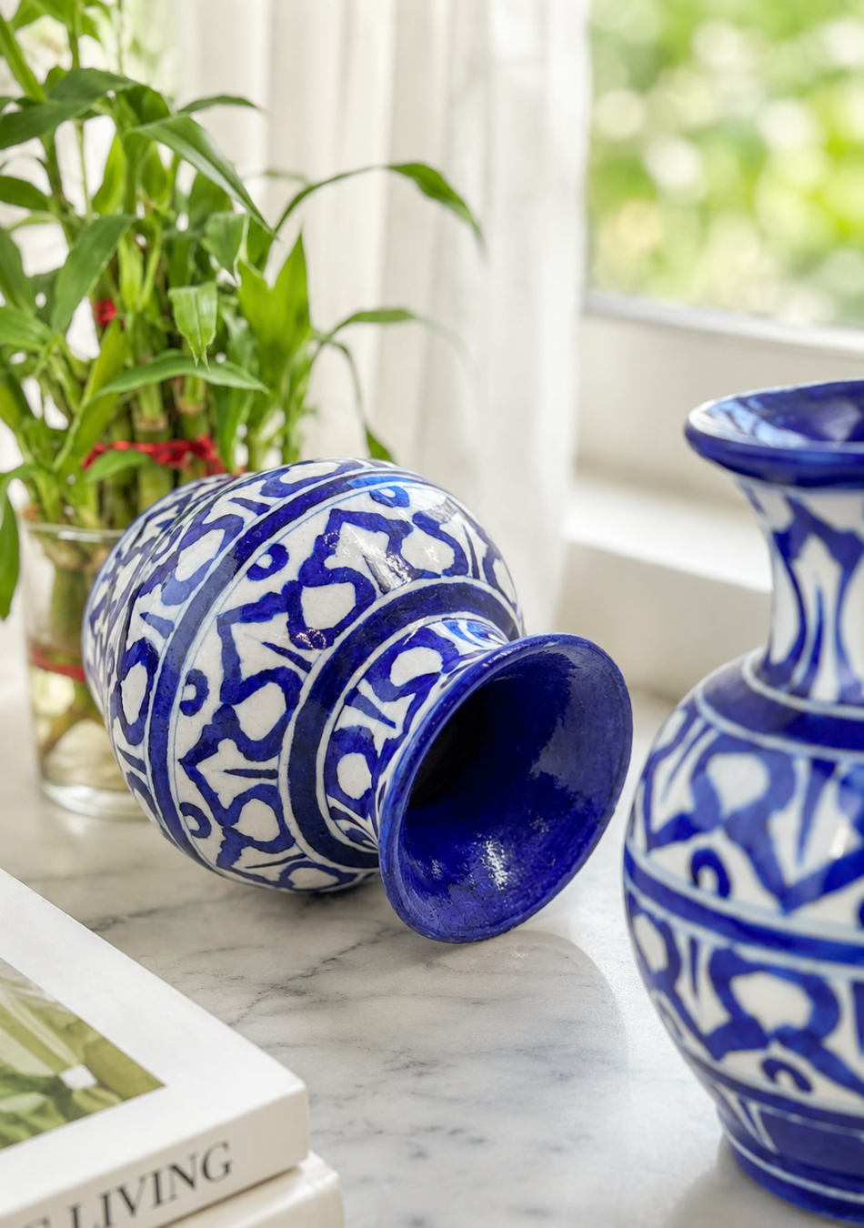Blue Pottery White Matka Vase