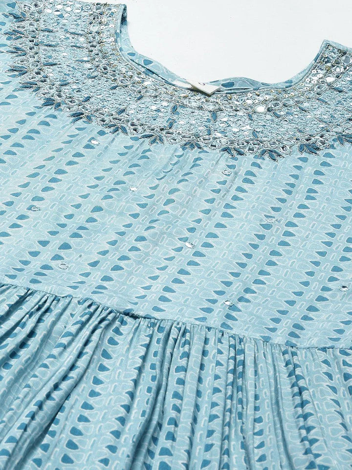 Blue Muslin Flared Gown