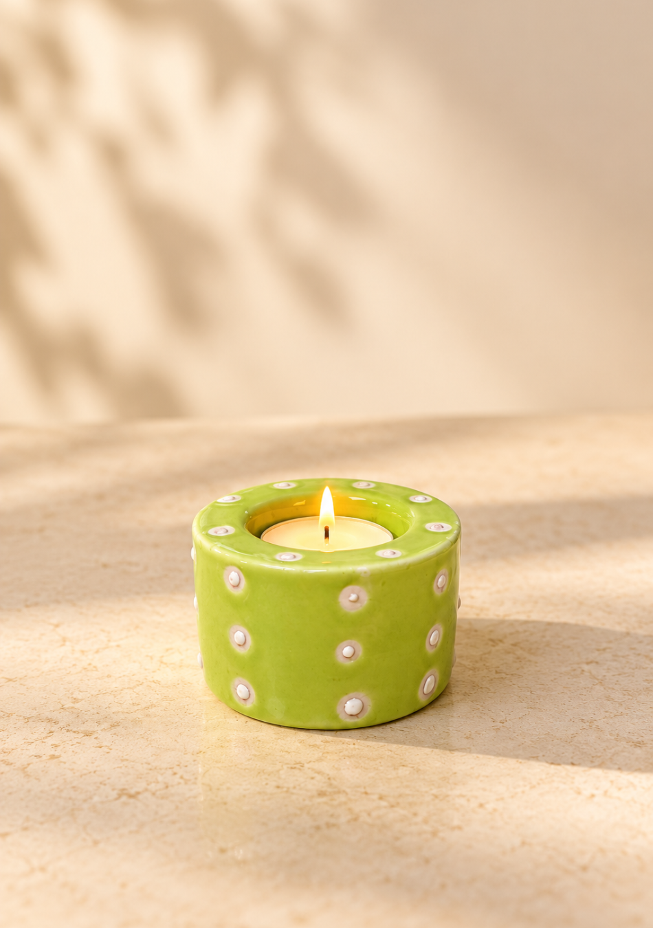 Aravalii Lime Glow Handcrafted Ceramic Tealight Holder Set of 6