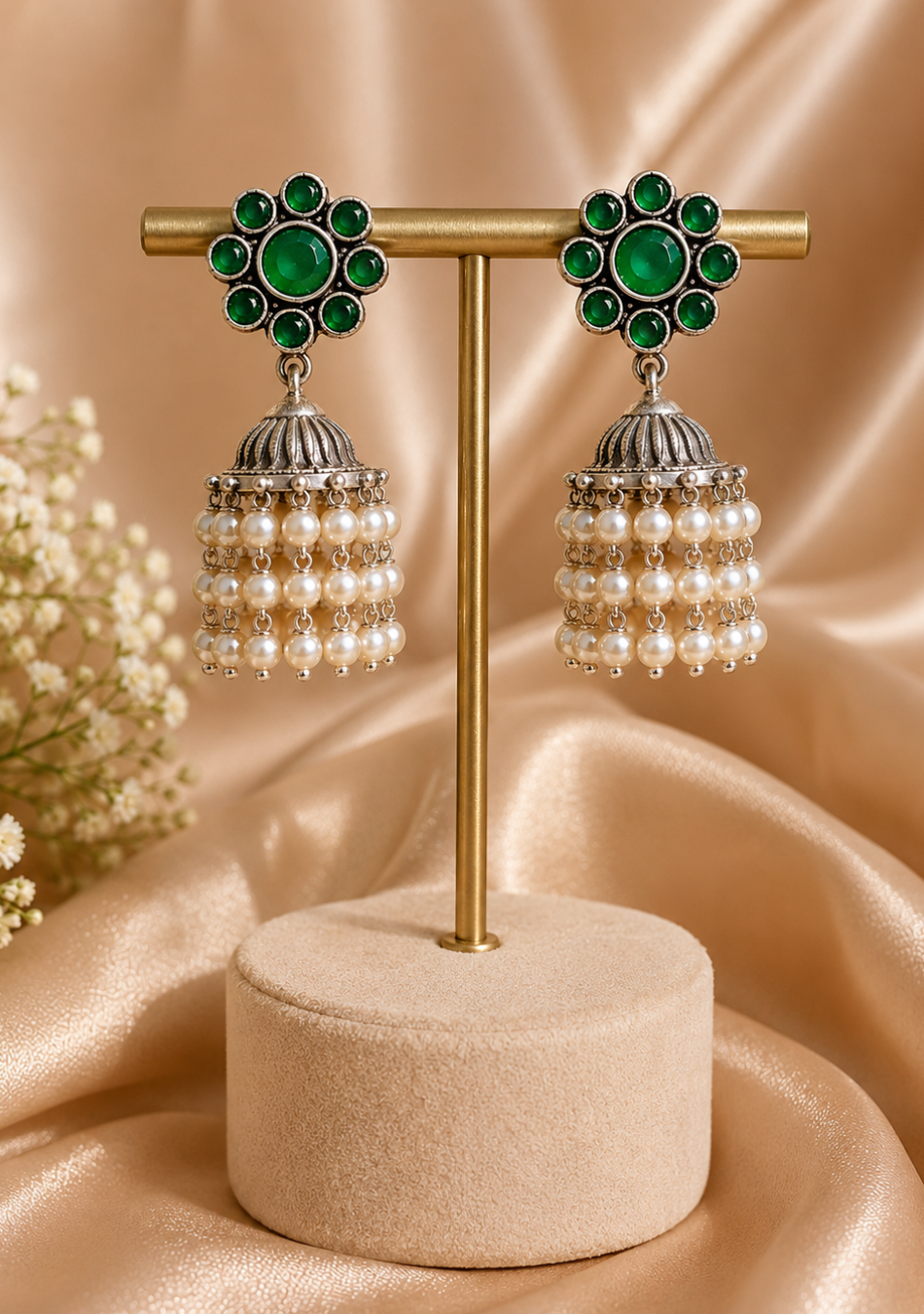Verde Rose Pearl Jhumka