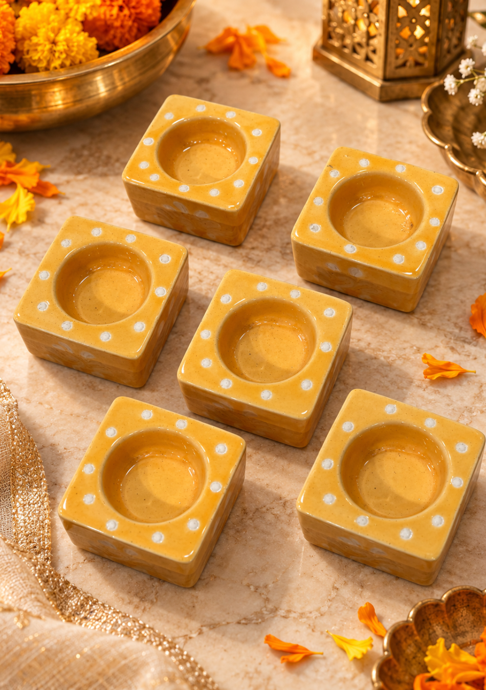 Aravalii Golden Grove Handcrafted Diya Set of 4