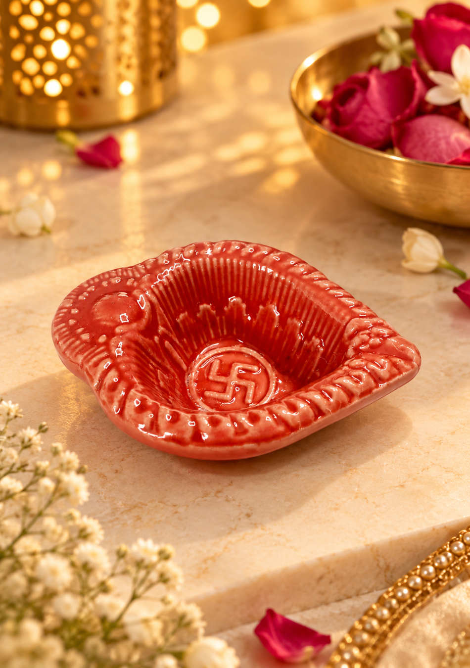 Red Swastic Diya Set of 6
