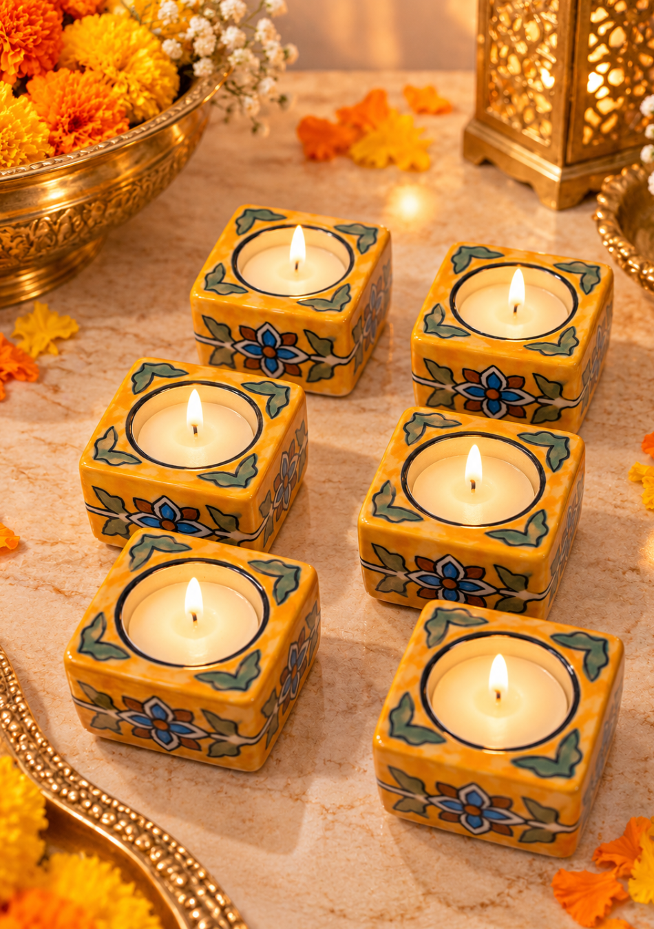 Aravalii Heritage Bloom Hand-Painted Ceramic Diya