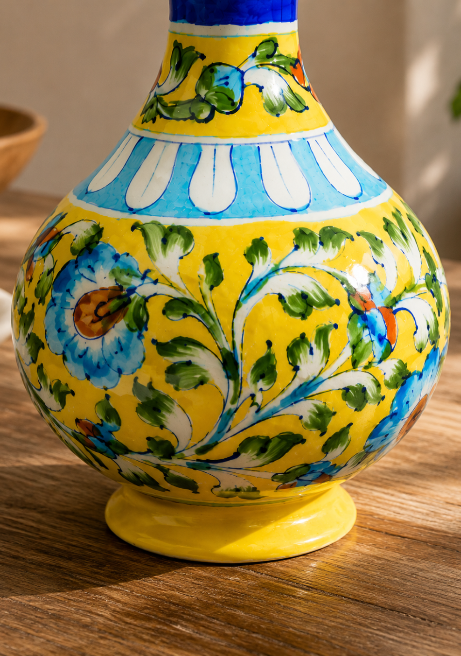BLUE POTTERY YELLOW GENIE VASE