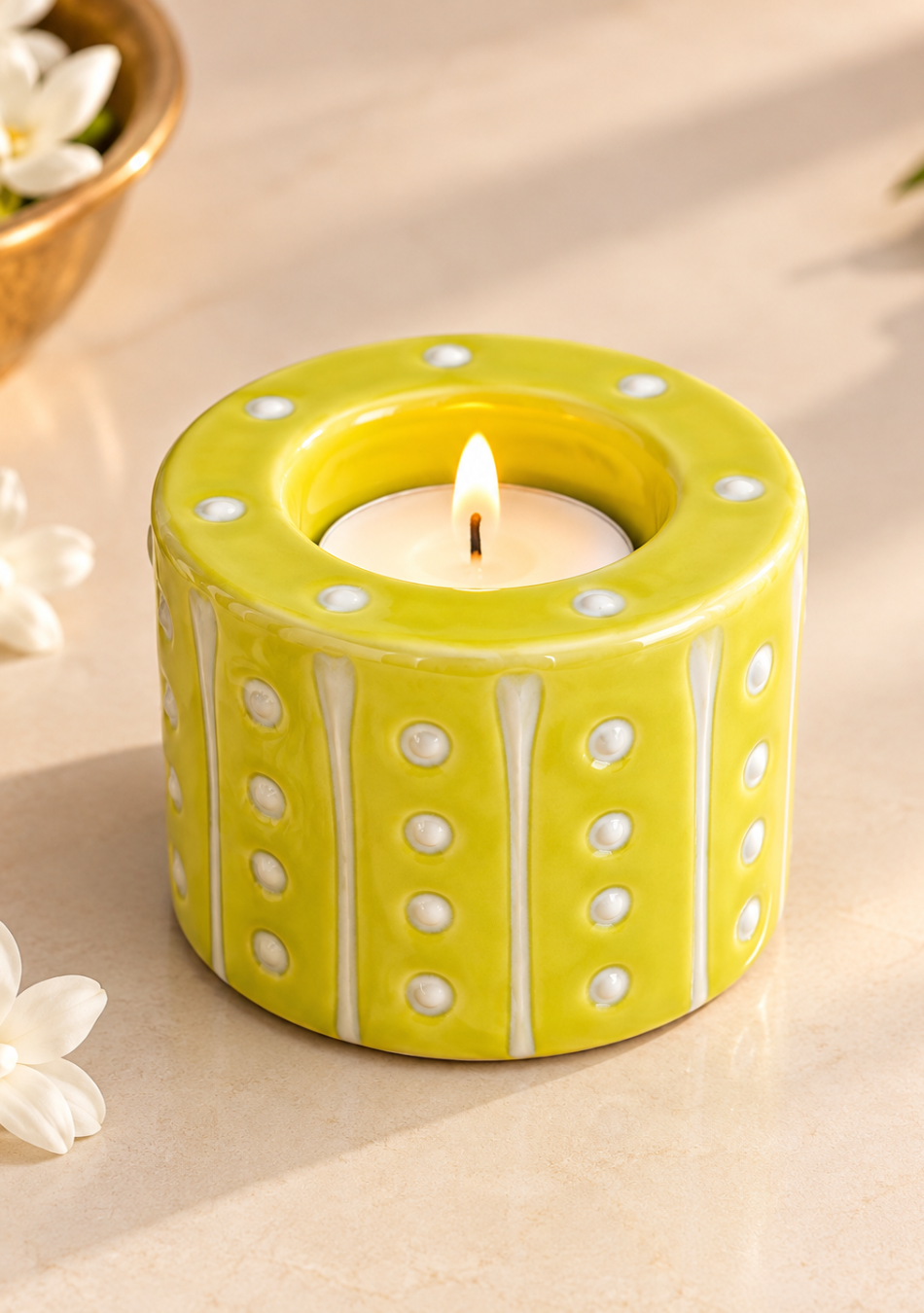 Aravalii Lime Glow Tea Light Holder Set of 6