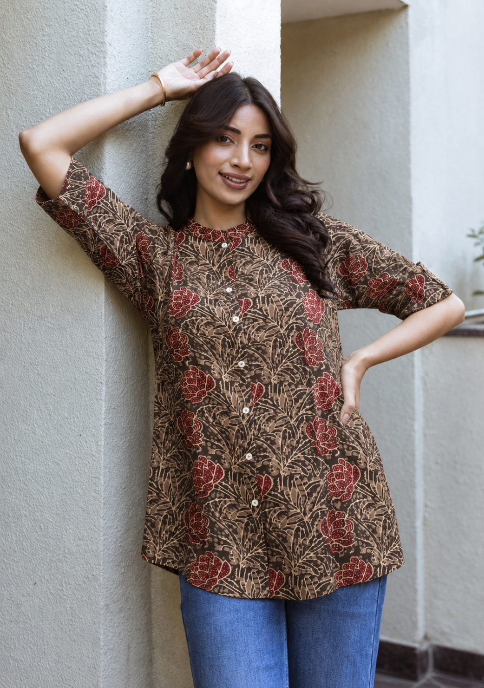 Cocoa Folk Flora Printed Top