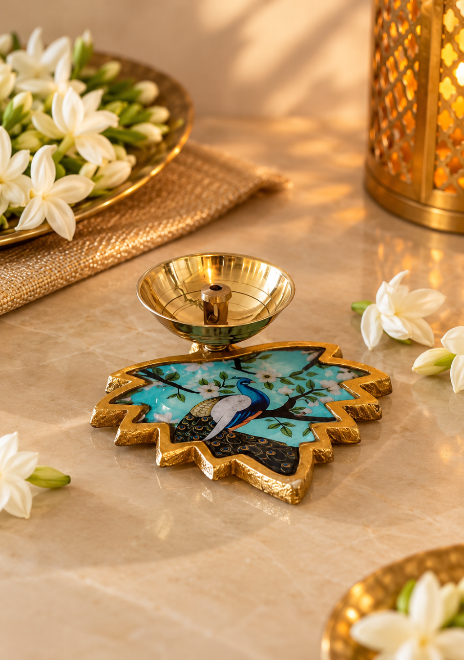 Brass Peacock Leaf Diya