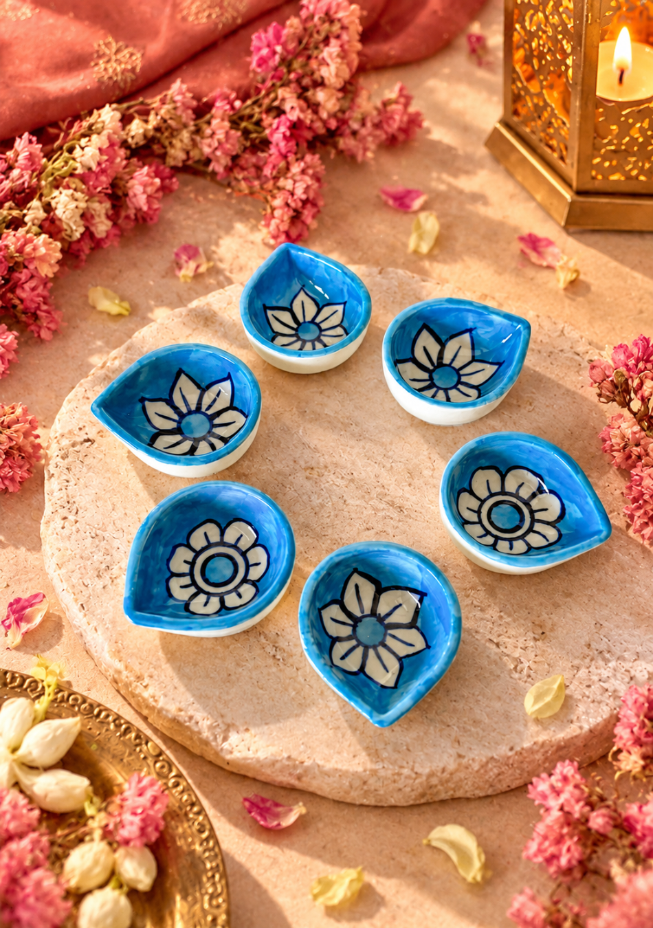 Sky blue floral diya