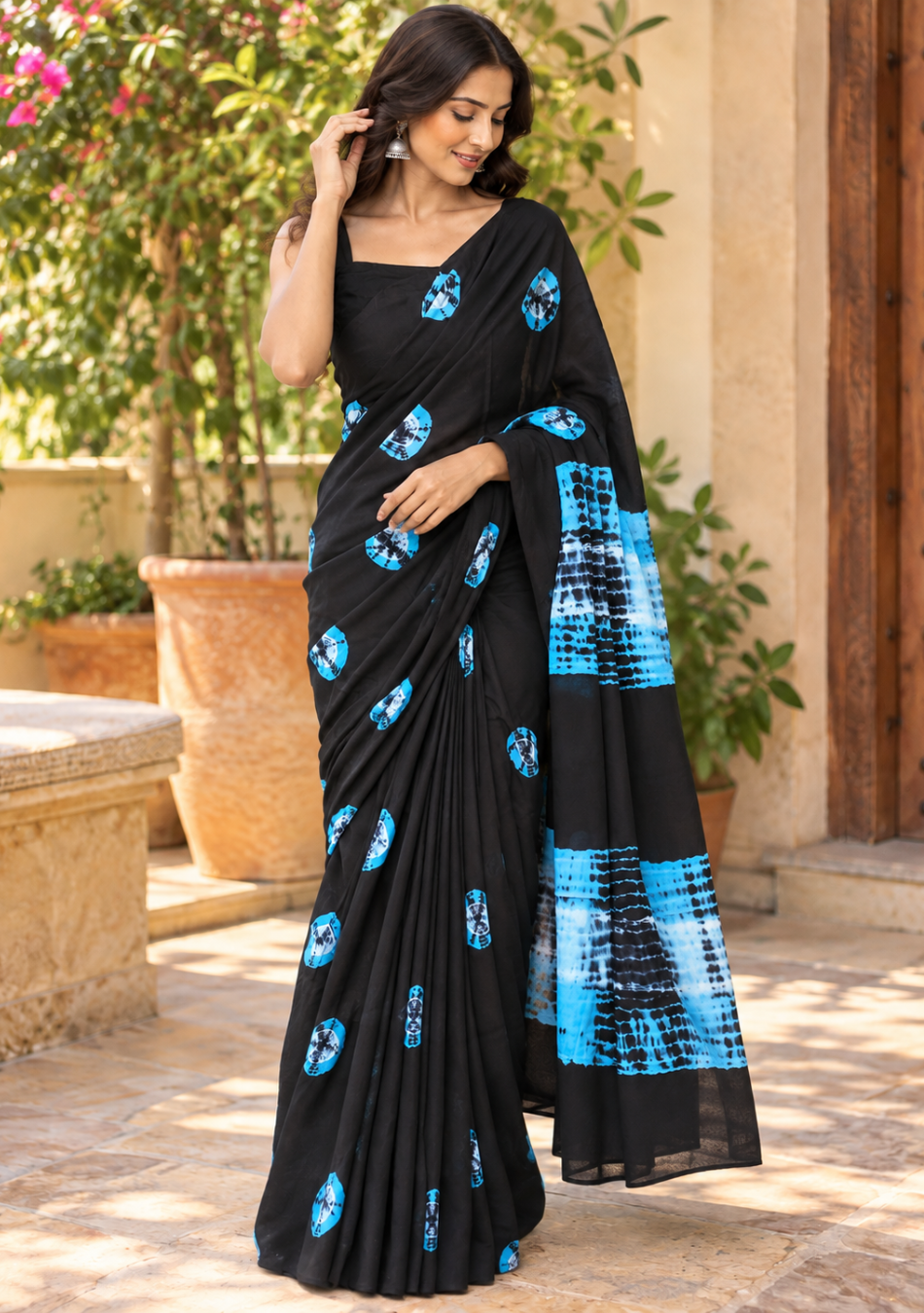 Aravalii Blue Tide Hand Block Cotton Saree