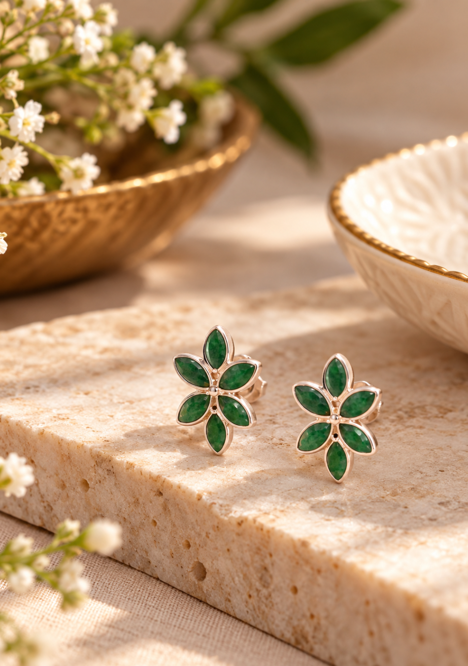 Emerald Flower Drop Tops