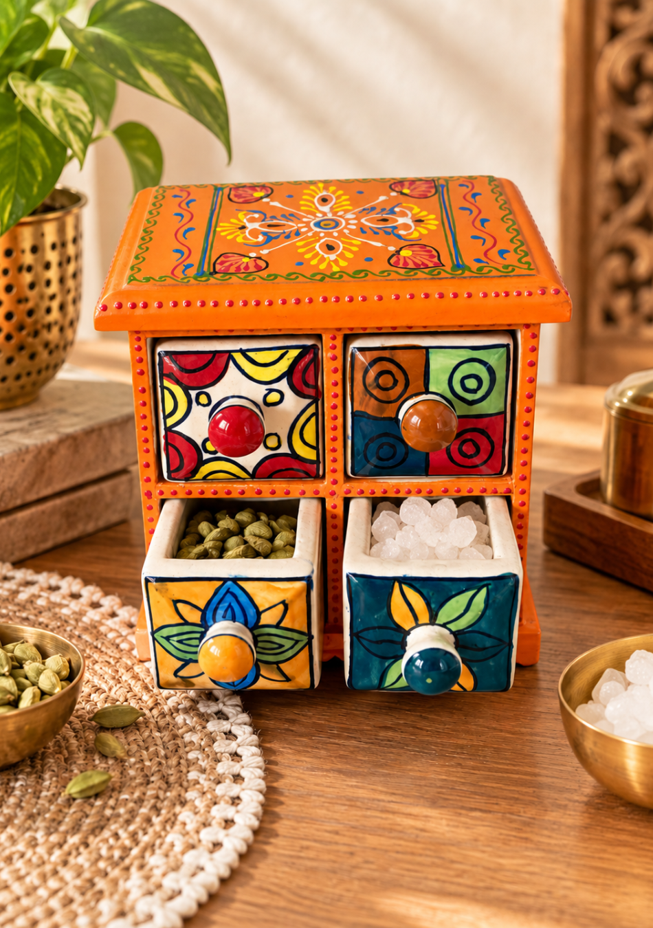 Aravalii Orange Heritage 4-Drawer Mini Chest