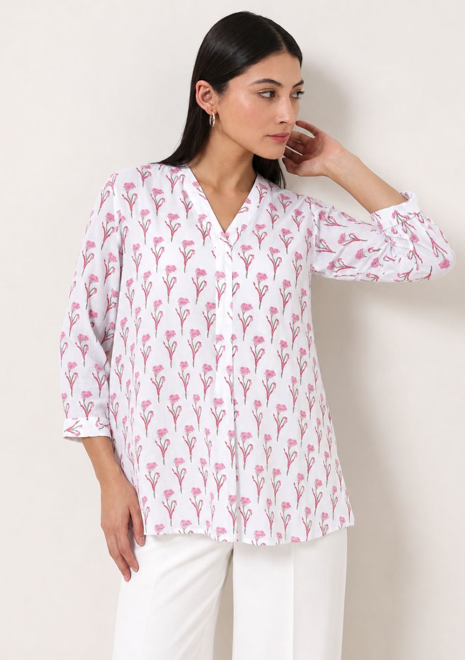 White Printed cotton Top