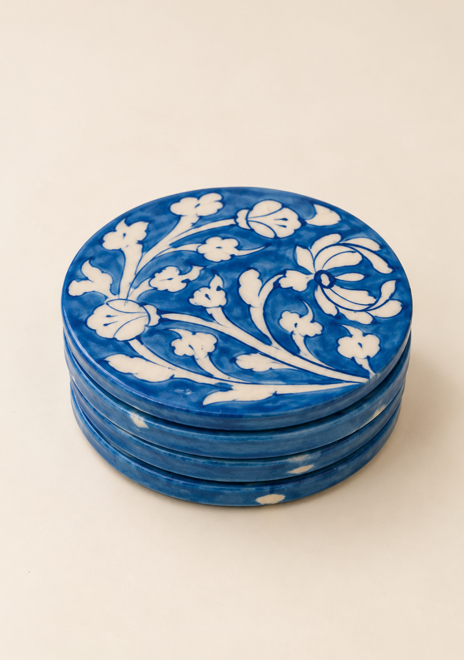Aravalii Blue Blossom Hand-Painted Pottery Coaster