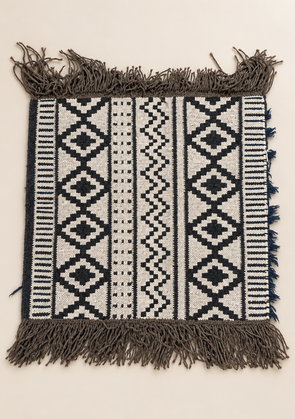 Aravalii Charcoal Tribal Geometric Mini Rug