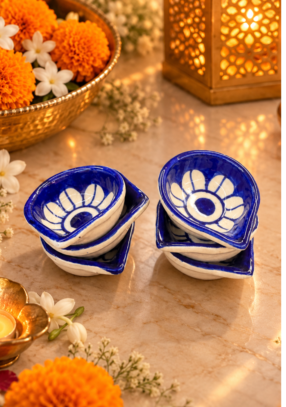 Aravalii Neelkamal Hand-Painted Diya Set of 6