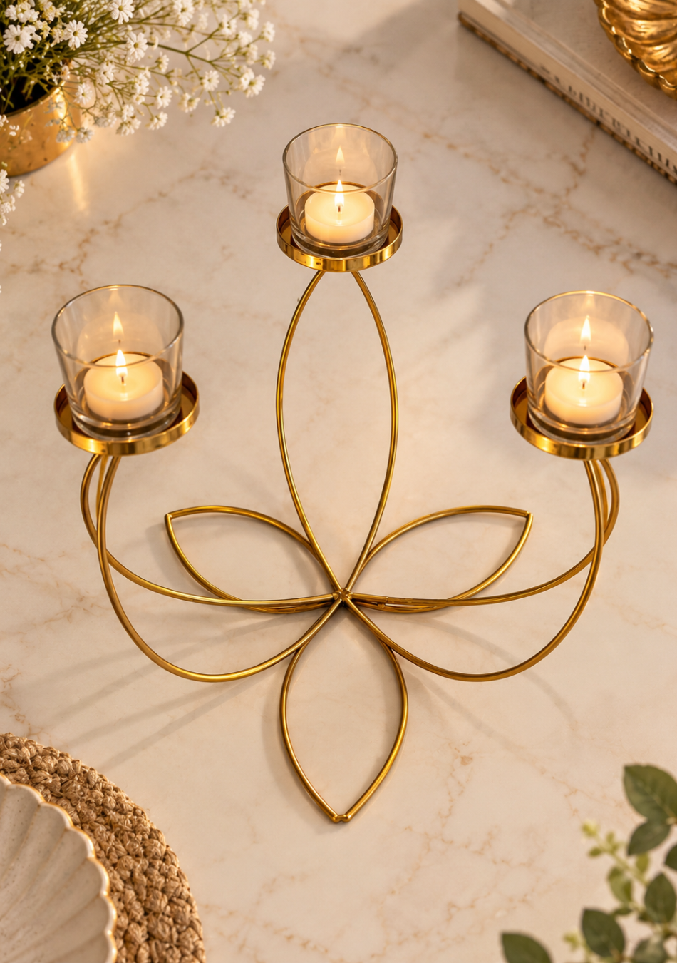 Gold Clover Candle Stand
