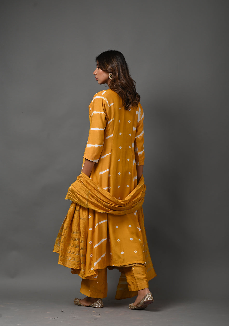 Golden Glow Bandhej Leheria Suit with Dupatta