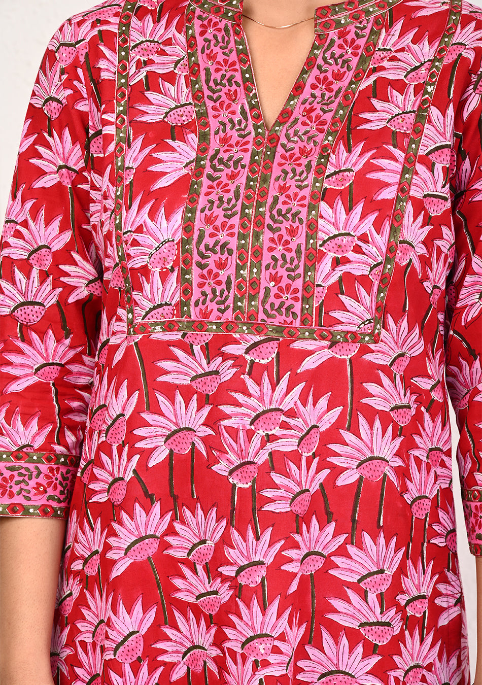Crimson Bloom Hand Block Print Suit with Dupatta