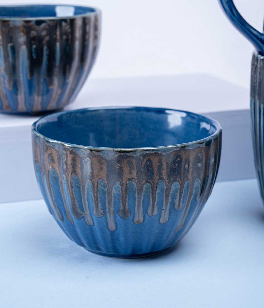 Tea for Two: Blue Ceramic Bowls & Mugs Set