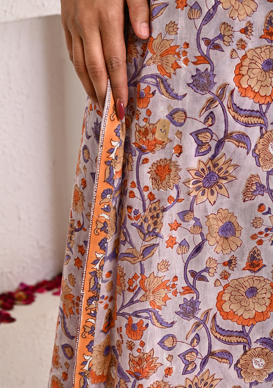 Lilac Blossom Hand Block Printed Suit with Dupatta