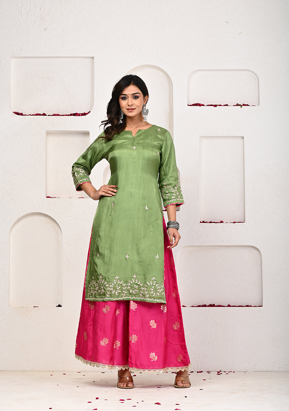 Olive and Magenta Palazzo Set