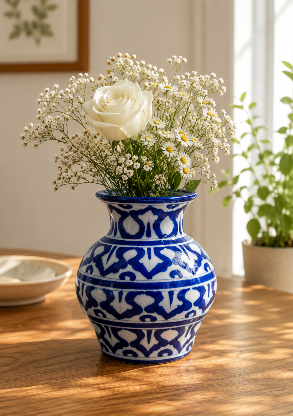Blue Pottery White Matka Vase