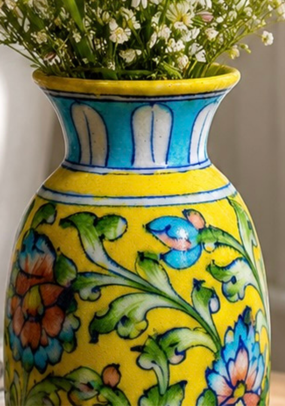 Blue Pottery Yellow Floral Vase