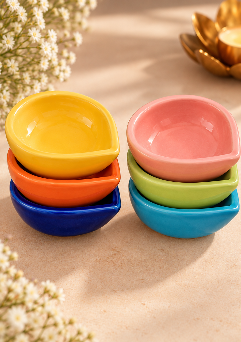 Aravalii Rangoli Glow Multicolour Ceramic Diya Set