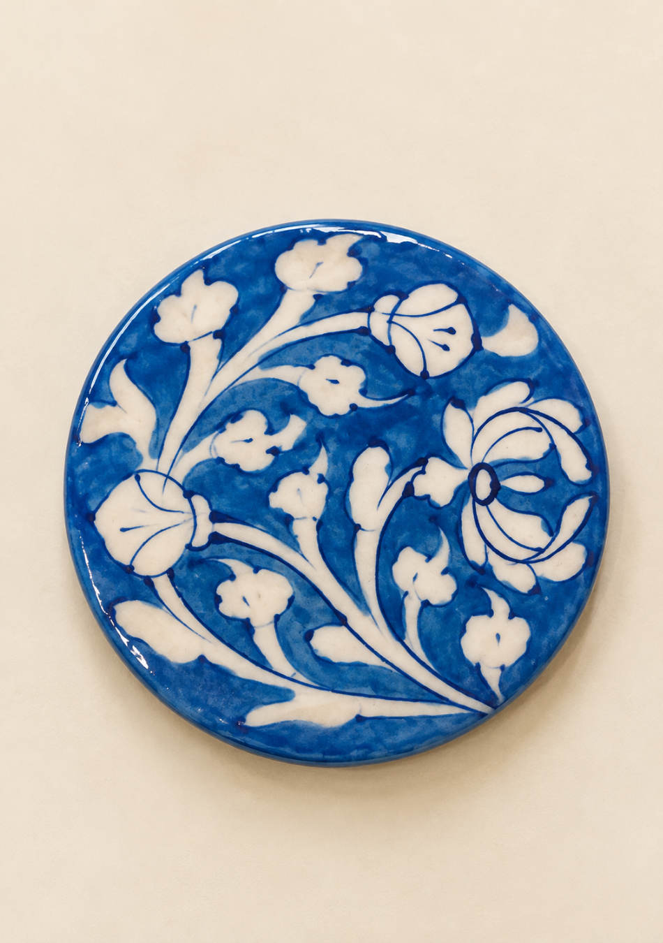 Aravalii Blue Blossom Hand-Painted Pottery Coaster